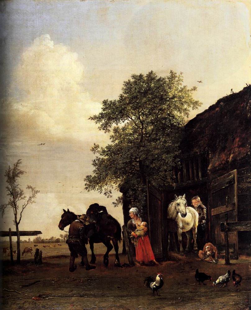 Figures with Horses by a Stable