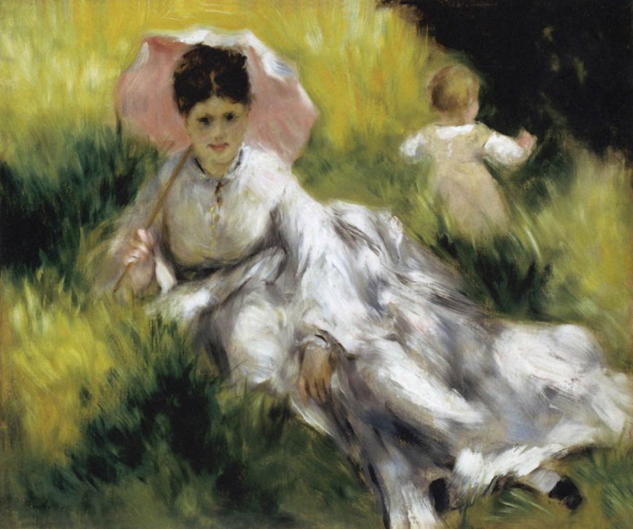 Woman with a Parasol and Child