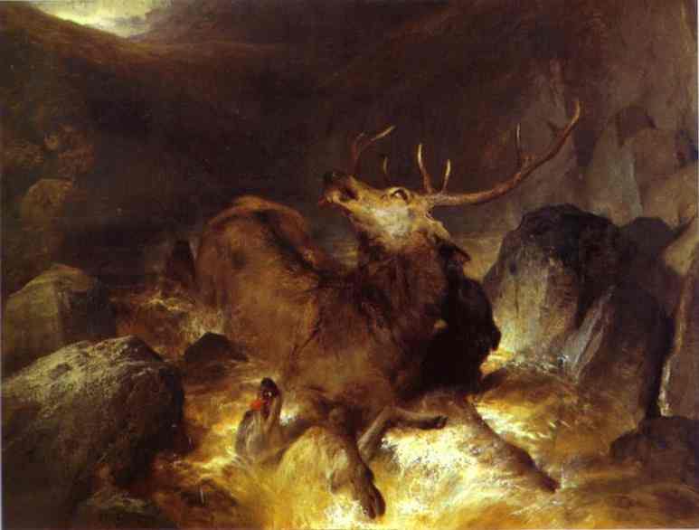 Deer And Deerhounds In A Mountain Torrent
