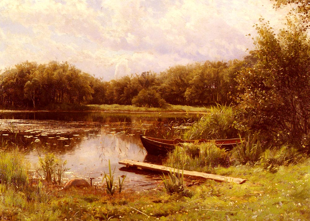 A Boat Moored on a Quiet Lake