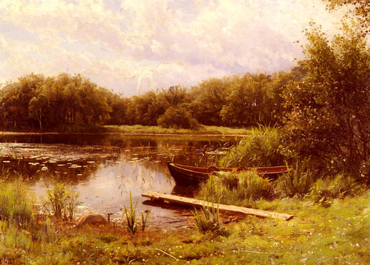 A Boat Moored on a Quiet Lake