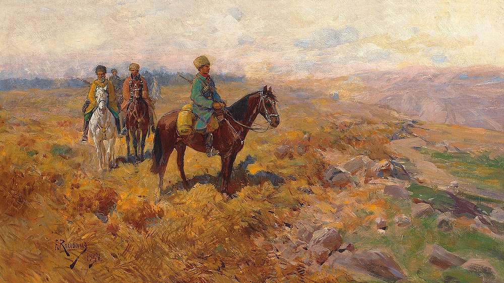 Caucasian Armed Horsemen on Patrol