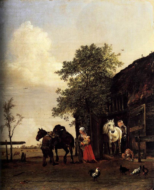 Figures with Horses by a Stable