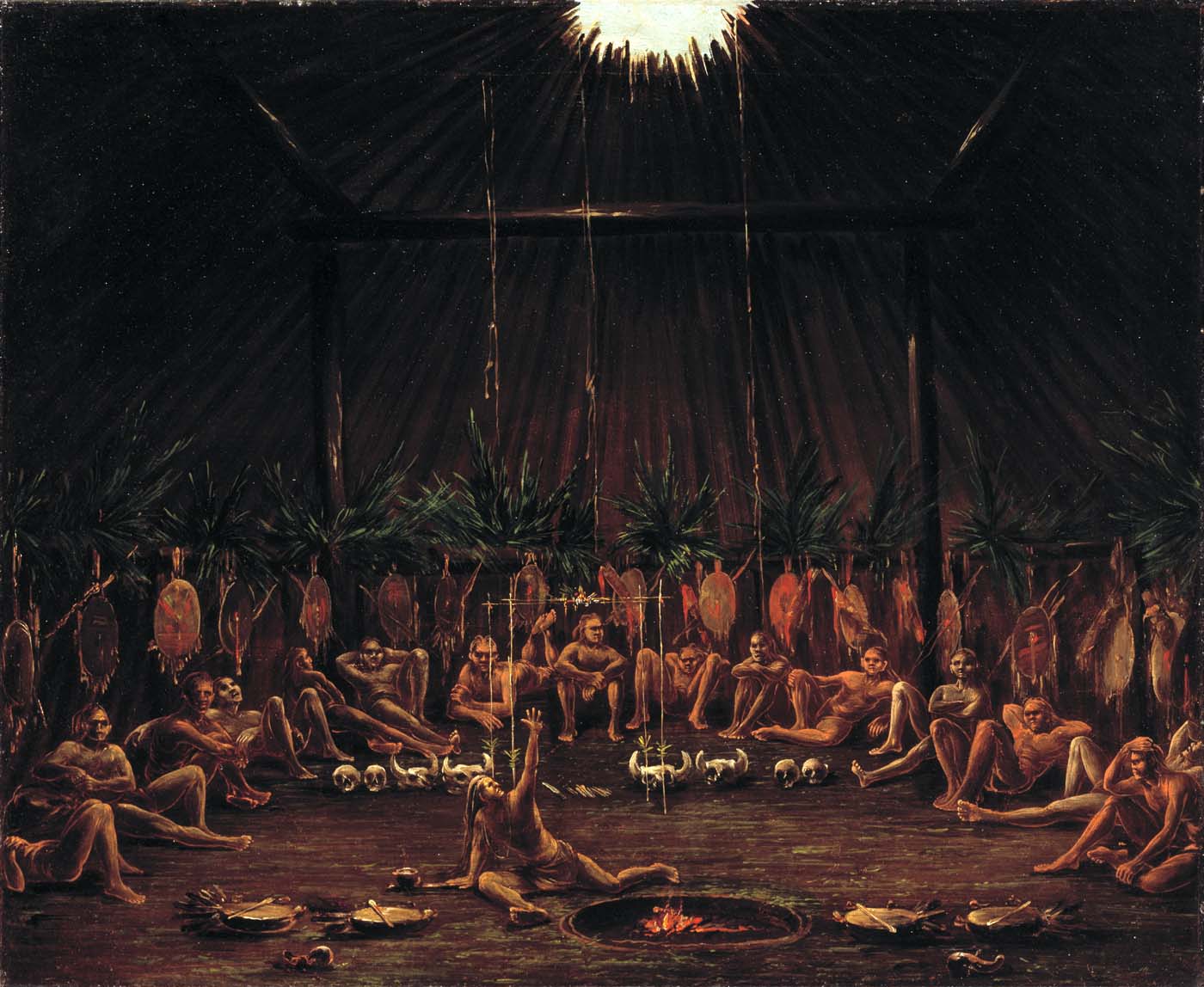 Interior View of the Medicine Lodge, Mandan O kee pa Ceremony