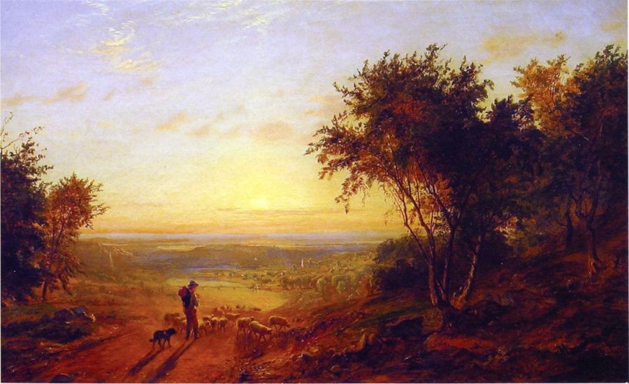 The Return Home - Landscape with Shepherd and Sheep