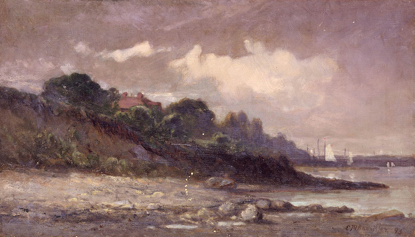 Untitled (shoreline with sailboats and roof)